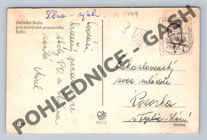 Pohlednice Štiřín zámek pionýrská škola 1949 (M1749)