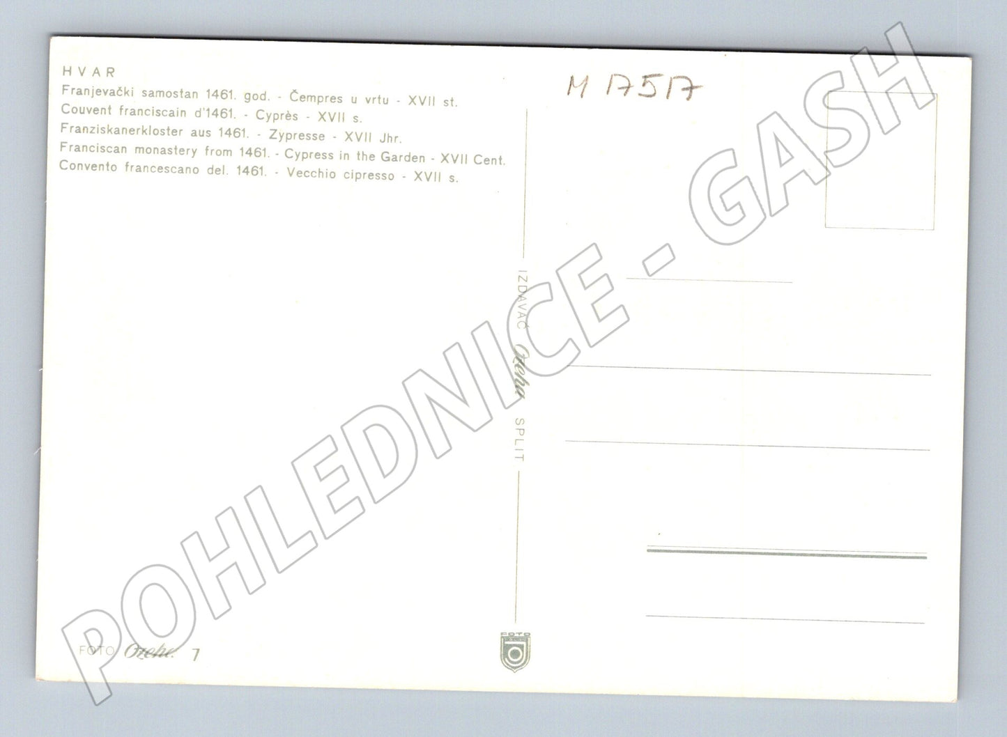 Pohlednice Hvar františkánský klášter zahrada (M17517)