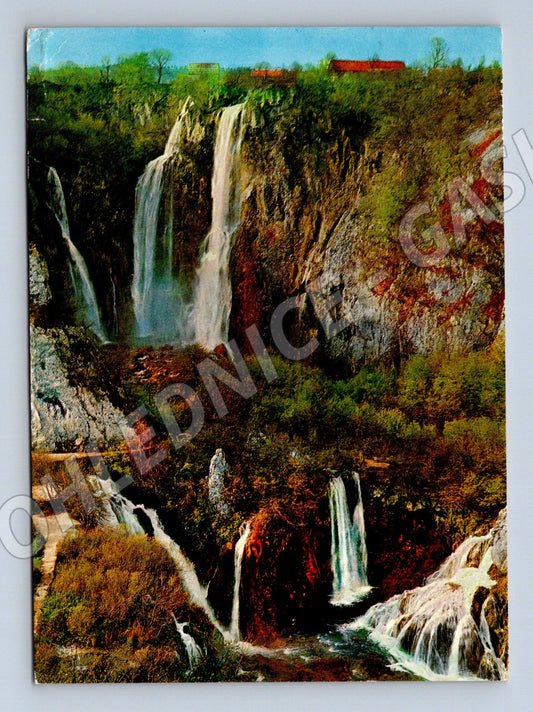 Pohlednice Plitvická jezera 1974 vodopády razítko (M17545)