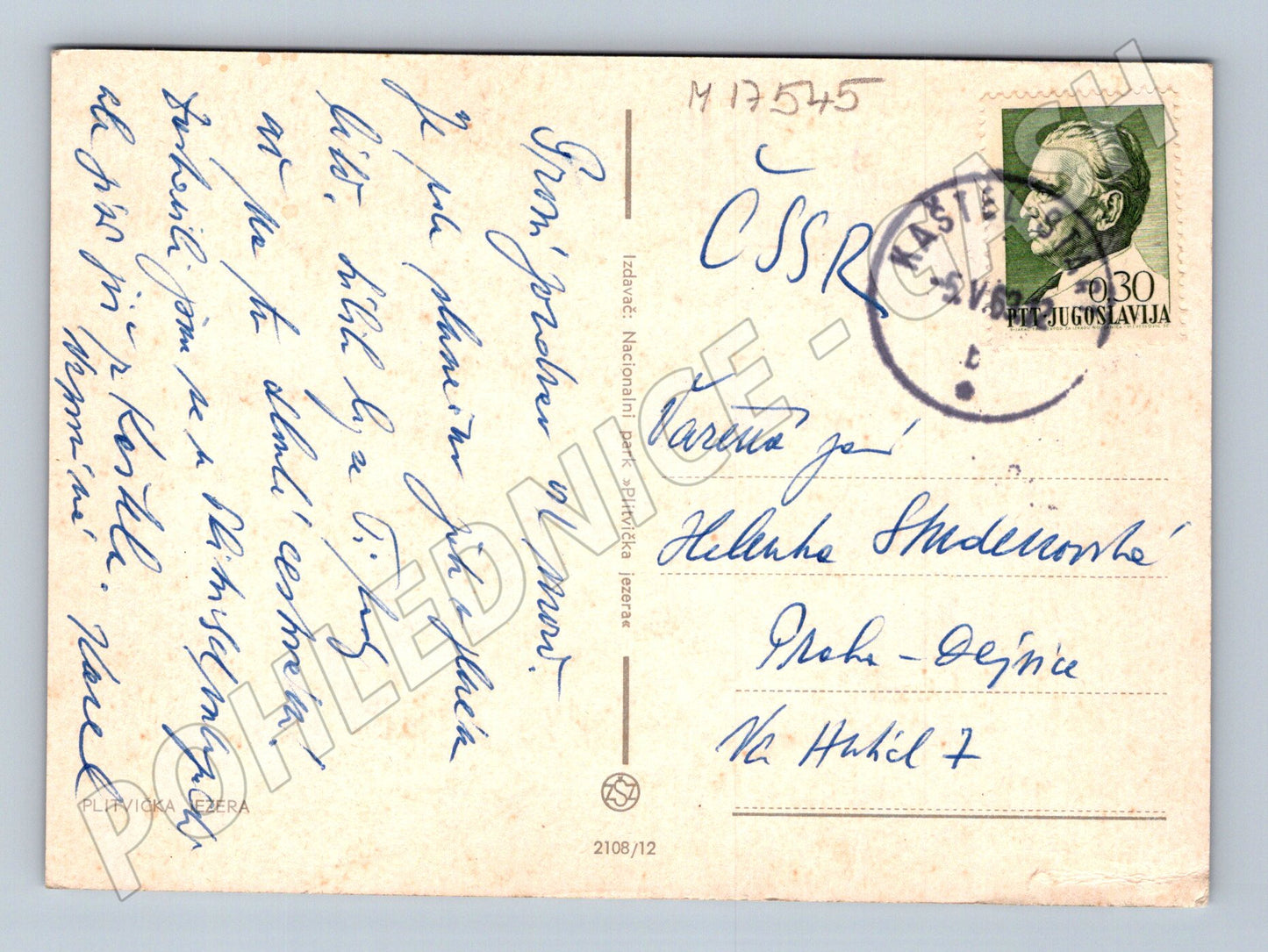 Pohlednice Plitvická jezera 1974 vodopády razítko (M17545)