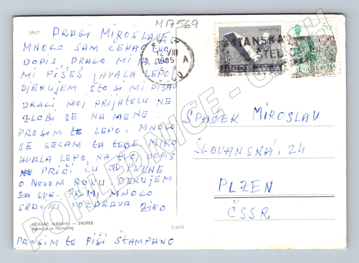 Pohlednice Split Jugoslávie 1985 více záběrů prošlá (M17569)