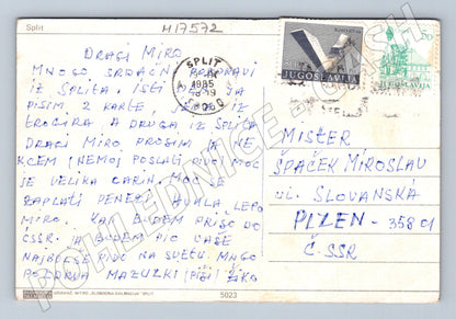 Pohlednice Split Jugoslávie 1985 přístav lodě razítko (M17572)