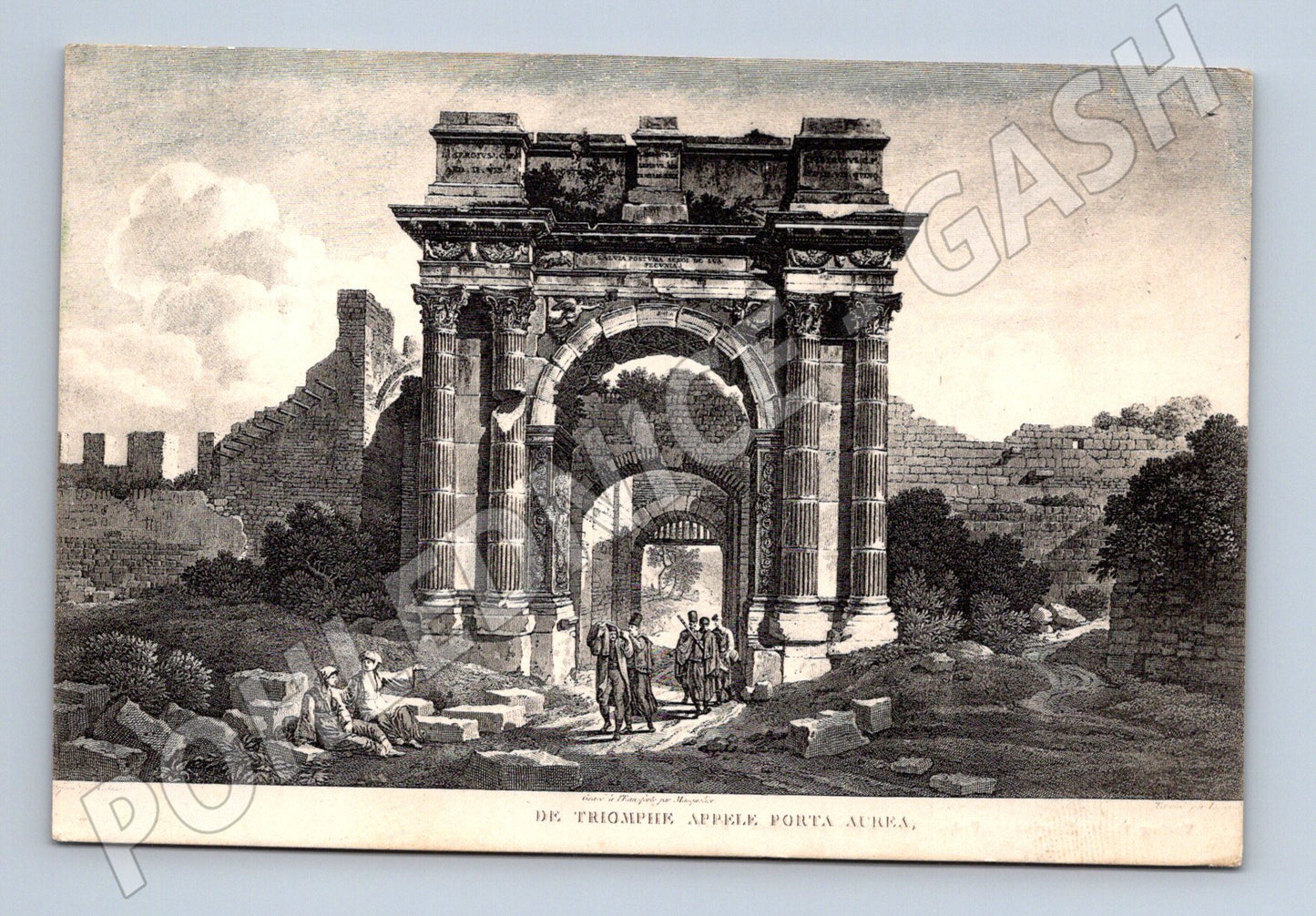 Pohlednice Řím Porta Aurea 1909 historická razítko známka (M17606)