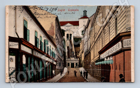 Pohlednice Záhřeb lanovka Uspinjača 1916 kolorovaná (M17613)