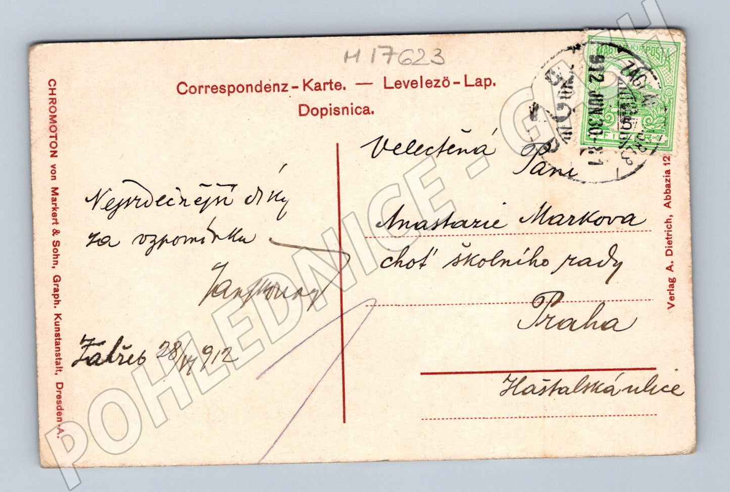 Pohlednice Lovran Lovrana skalnaté pobřeží 1912 prošlá (M17623)