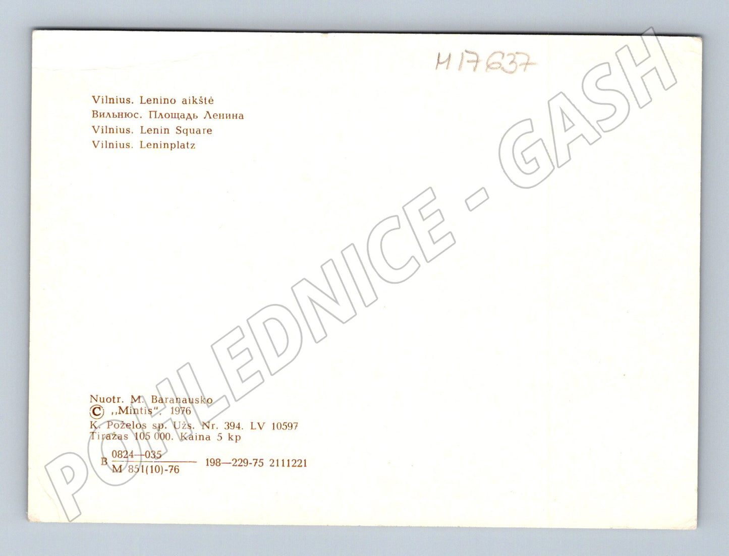 Pohlednice Vilnius Leninovo náměstí 1976 litevská (M17637)
