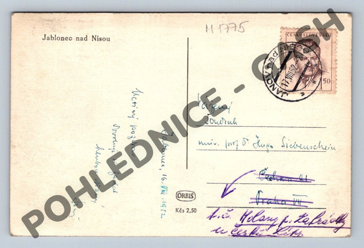 Pohlednice Jablonec nad Nisou tramvaj 1952 (M1775)