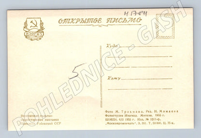 Pohlednice VDNCh Moskva pavilon Uzbekistán SSSR 1955 (M17811)