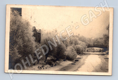 Pohlednice zimní krajina s mostem Británie do ČSR 1921  (M17840)