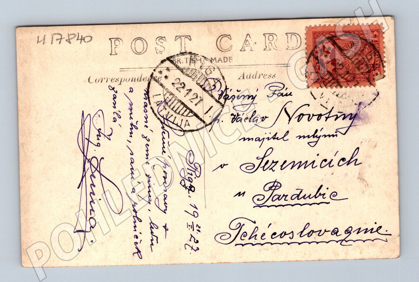 Pohlednice zimní krajina s mostem Británie do ČSR 1921  (M17840)