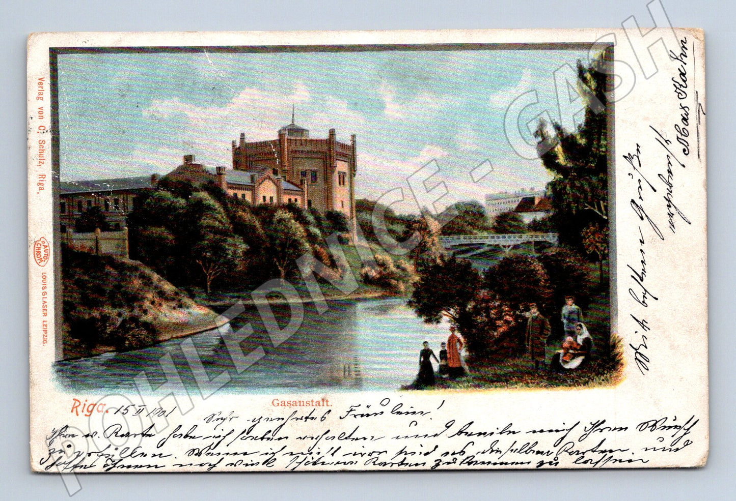 Riga 1901 historická kolorovaná pohlednice adresováno do Prahy(M17945)