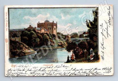 Riga 1901 historická kolorovaná pohlednice adresováno do Prahy(M17945)