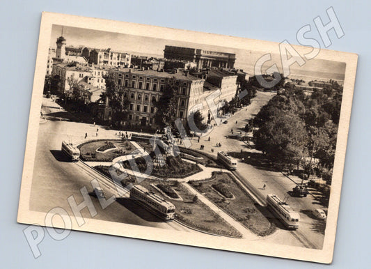 Kyjev náměstí Bohdana Chmelnického tramvaje 1965 černobílá (M17972)