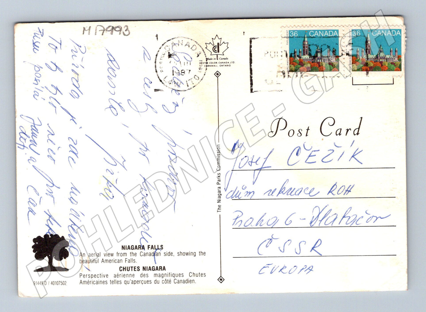 Pohlednice Niagara Falls Kanada letecký pohled (M17993)