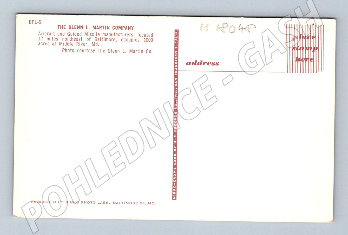 Pohlednice Glenn L Martin Company USA (M18048)