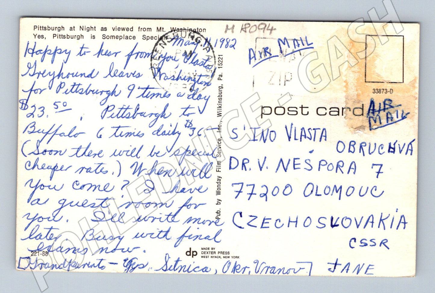 Pohlednice Pittsburgh noc 1982 USA (M18094)