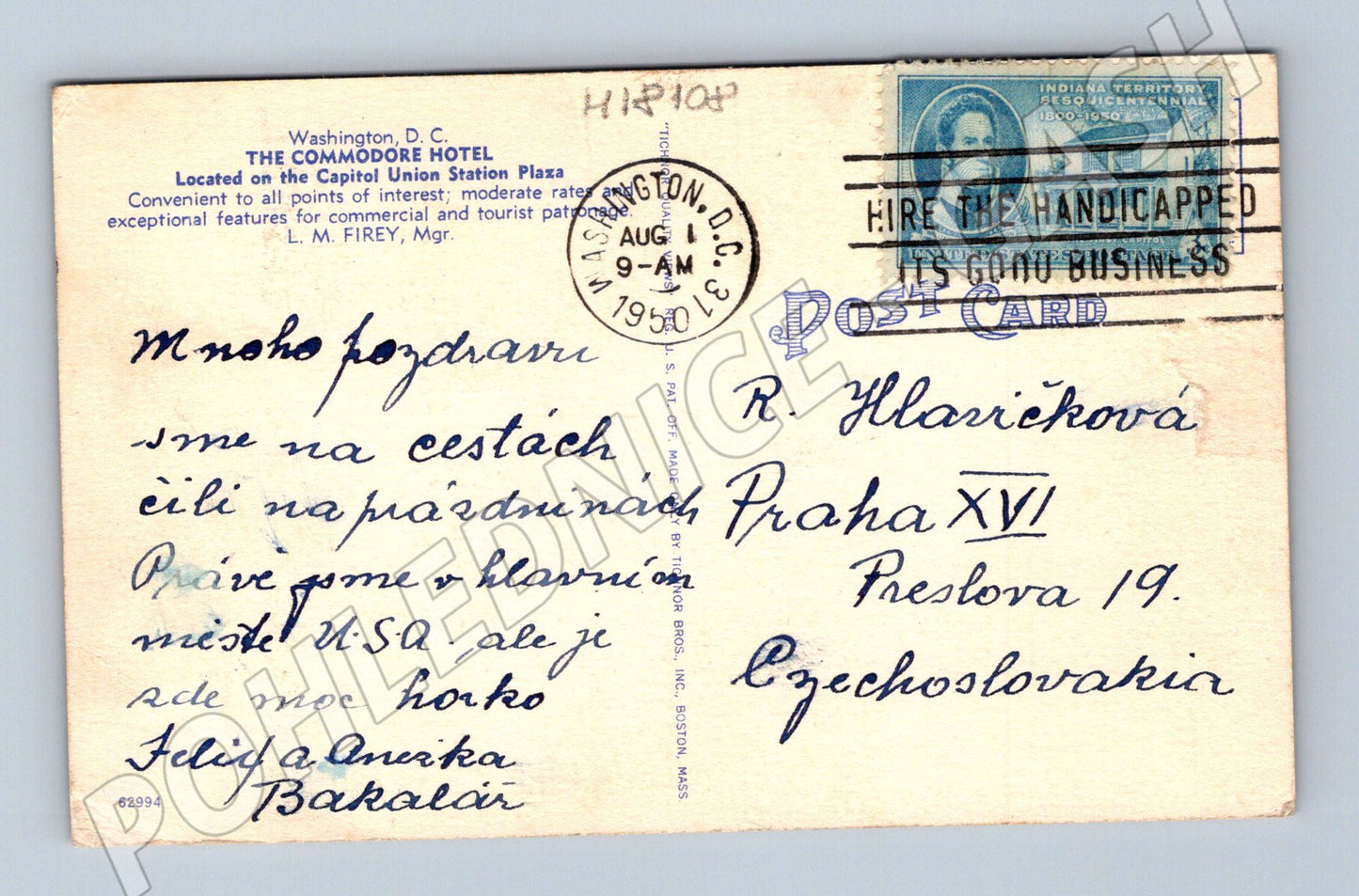 Pohlednice Washington DC Hotel Commodore (M18108)