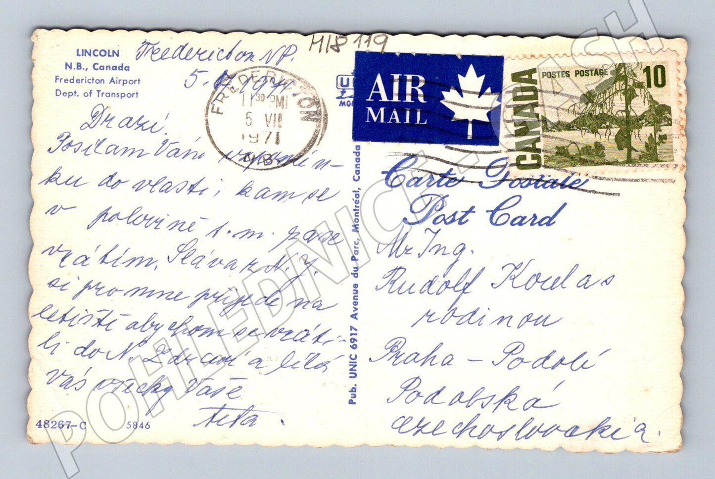 Pohlednice Fredericton Airport 1971 Kanada (M18119)