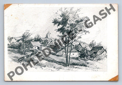 Pohlednice Vysoké nad Jizerou 1948 kresba zaslaná 1958 (M1817)