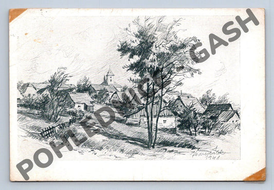 Pohlednice Vysoké nad Jizerou 1948 kresba zaslaná 1958 (M1817)
