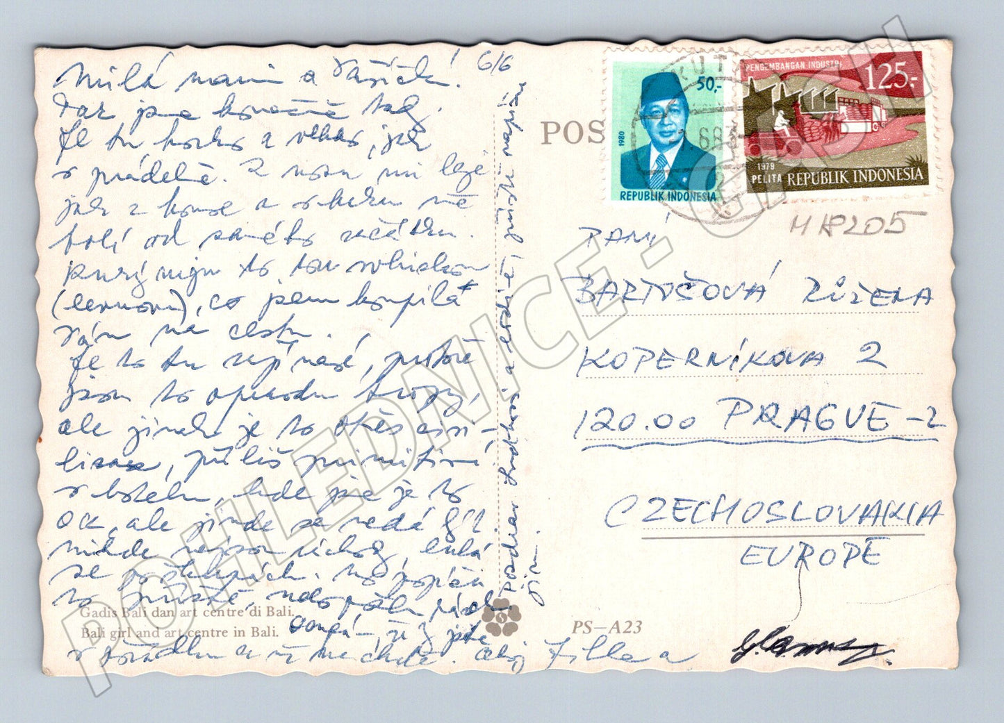 Pohlednice Bali Indonésie 1979 známky do ČSSR (M18205)