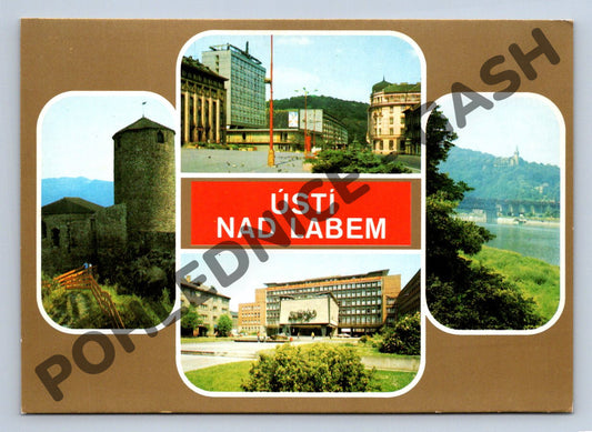 Pohlednice Ústí nad Labem koláž hrad Střekov retro (M183)