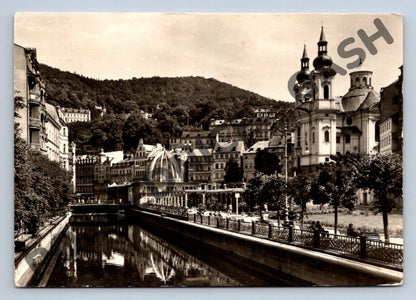 Pohlednice Karlovy Vary Teplá Vřídlo kostel sv Máří Magdalény (M1832)