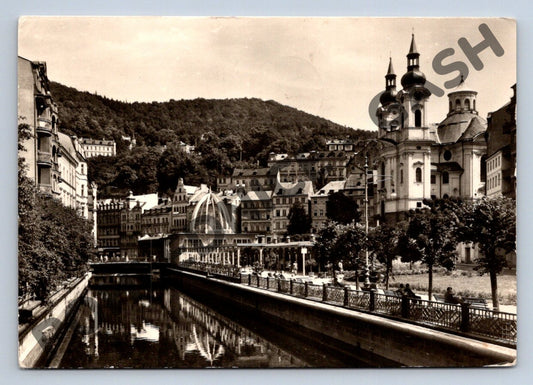 Pohlednice Karlovy Vary Teplá Vřídlo kostel sv Máří Magdalény (M1832)