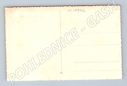 Pohlednice mladá žena s kyticí cca 1950 (M18342)