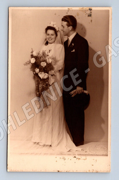 Pohlednice svatební novomanželé sepia (M18348)