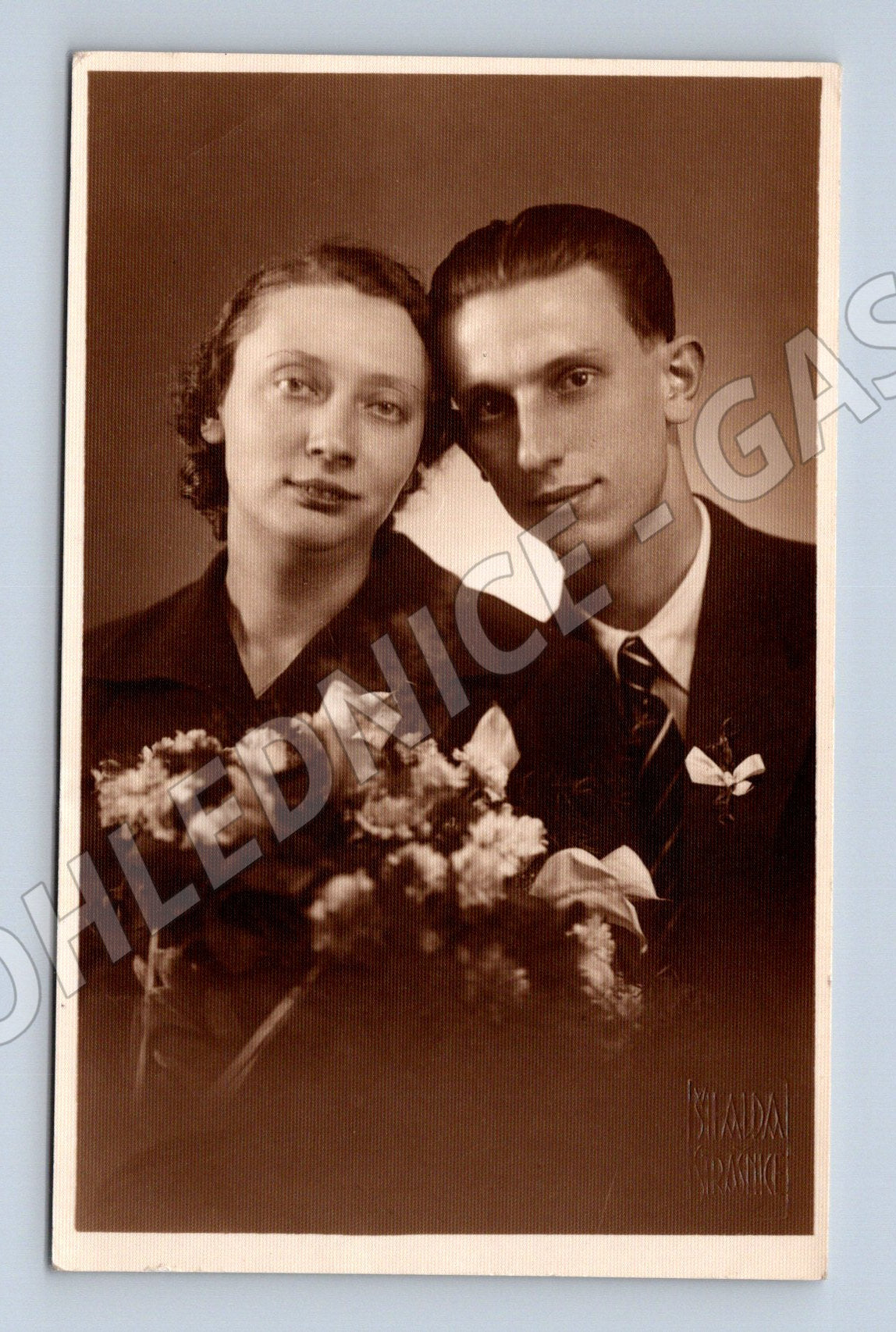 Pohlednice mladý pár Vyškov svatba (M18368)