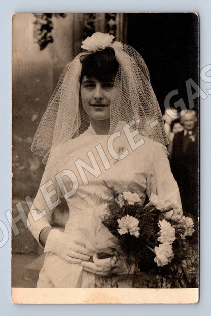 Pohlednice svatba 1961 nevěsta věnování (M18394)