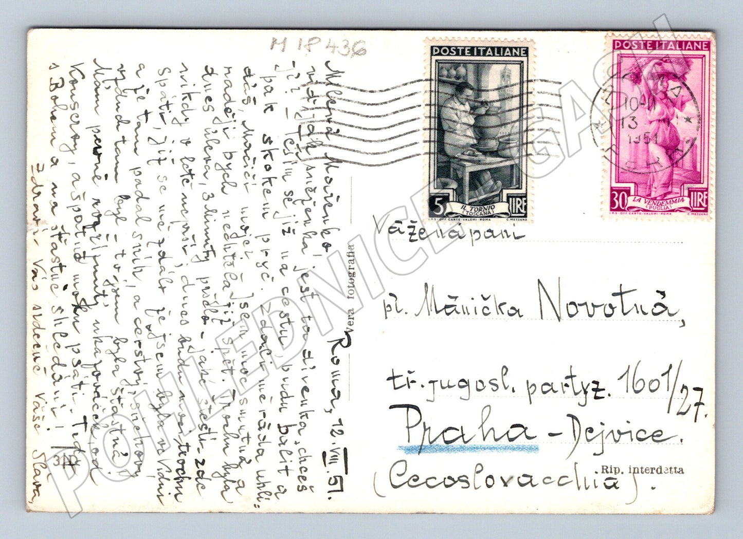 Pohlednice Itálie 1951 dětský portrét zasláno Praha (M18436)