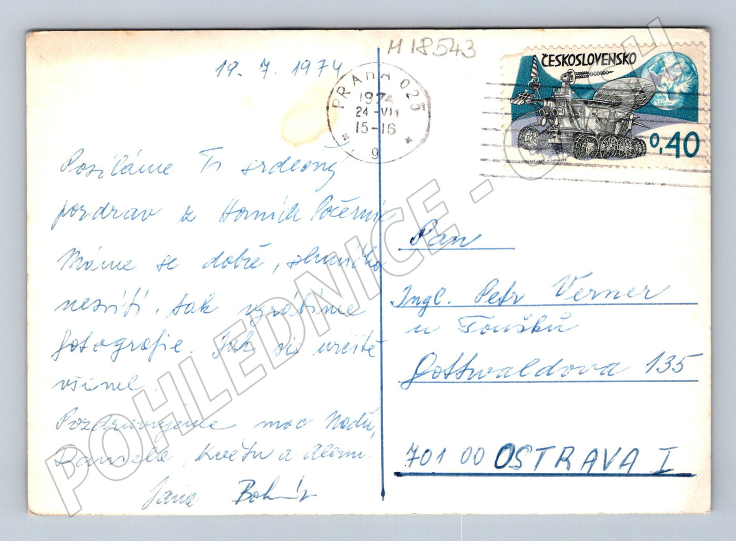 Pohlednice 1974 černobílý portrét ručně psaná ČSSR (M18543)