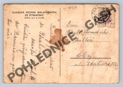 Pohlednice Strakonice dudácká rodina Malkovských 1958 (M1858)