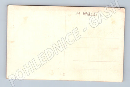 Pohlednice venkov lidé a pes černobílá (M18655)