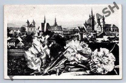Pohlednice Klatovy panorama pošta květiny (M1866)
