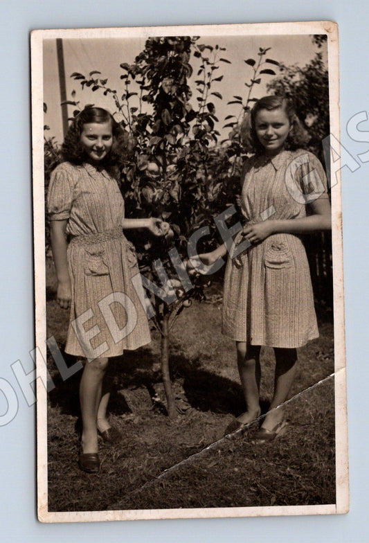 Pohlednice dvě dívky v zahradě ČSR do 1950 (M18696)