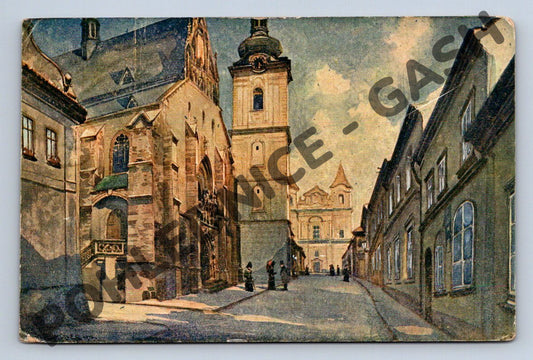 Pohlednice Klatovy chrám Bílá věž kolorovaná (M1870)