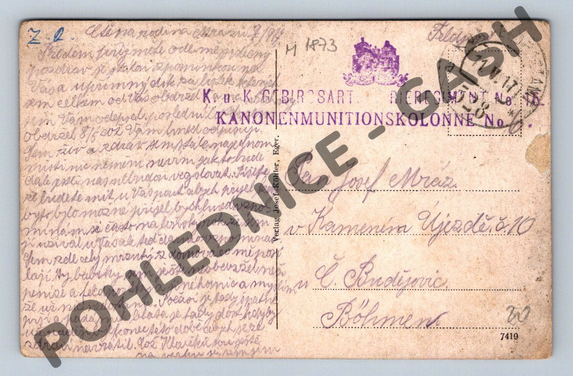 Pohlednice Cheb Eger Kaiserburg polní pošta (M1873)