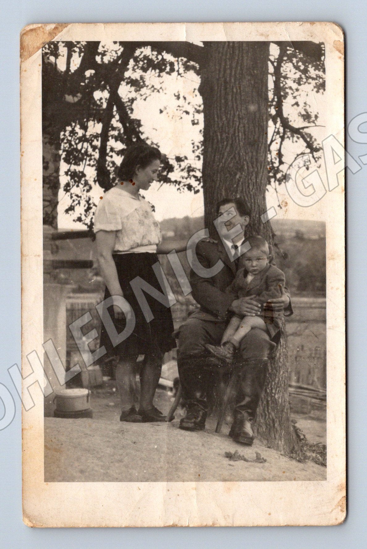 Pohlednice skupina osob pod stromem věnování 1906 (M18806)