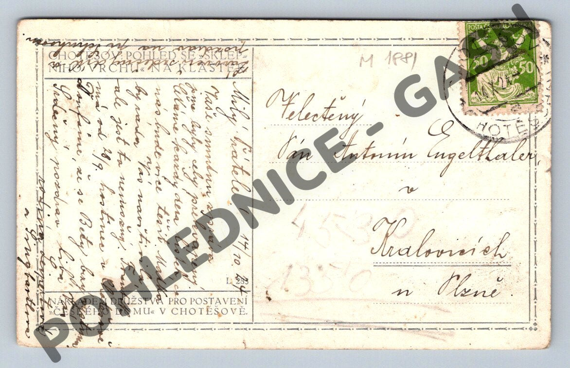 Pohlednice Chotěšov klášter ČB 1920 (M1881)