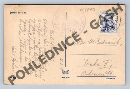 Pohlednice Ještěd 1010 m automobil PP 1953 (M1889)