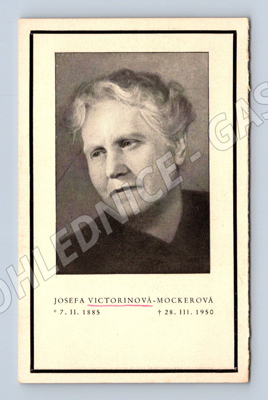 Pohlednice smuteční Josefa Victorinová Mockerová (M19010)