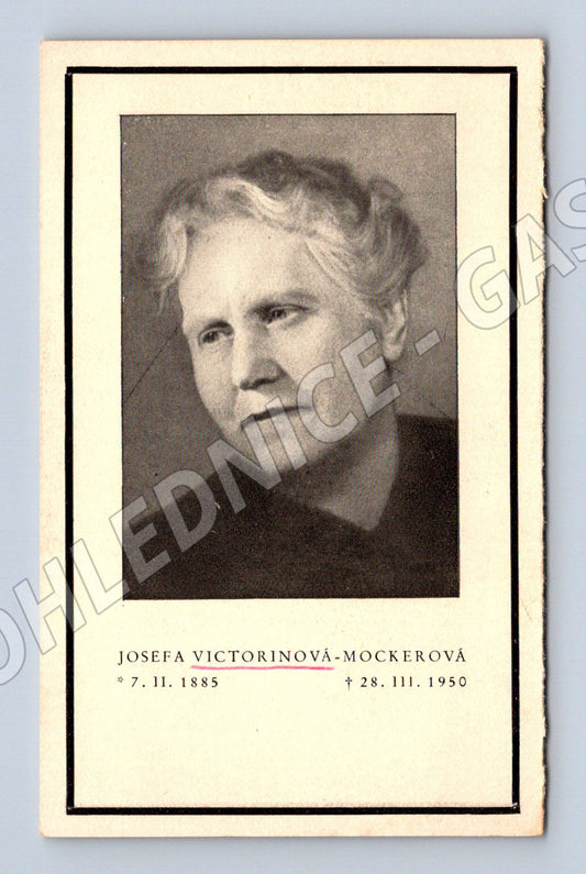 Pohlednice smuteční Josefa Victorinová Mockerová (M19010)