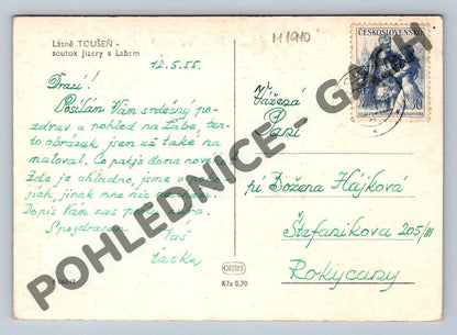 Pohlednice Lázně Toušeň soutok Jizery Labe 1955 (M1910)