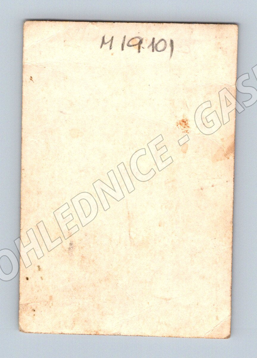 Pohlednice Žena před plakátem Nová vítězství komunismu (M19101)