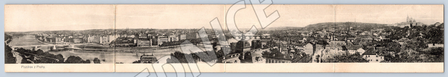 Pohlednice Panoramatická skládací Pozdrav z Prahy Praha 1907 (M19116)