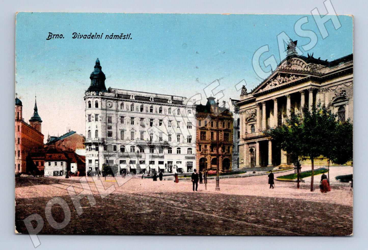 Pohlednice Brno Divadelní náměstí kolorovaná 1917 (M19202)