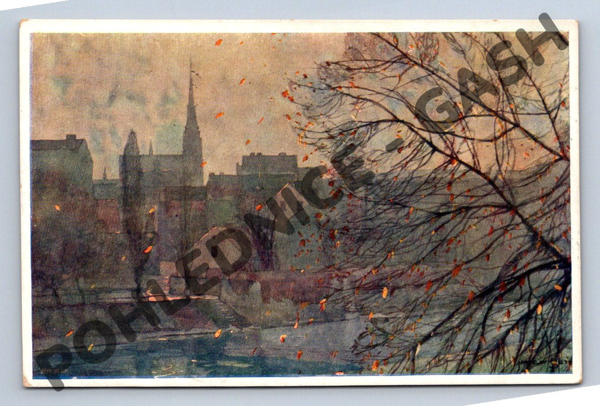 Postcard Pilsen Saxon Bridge painted 1913 (M1921)